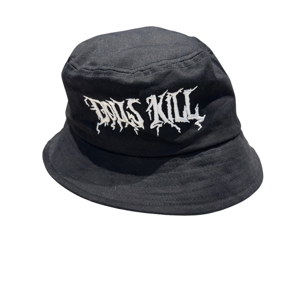 Dolls Kill Black Cotton Bucket Hat Metal Logo‎ Embroidered Alternative Grunge